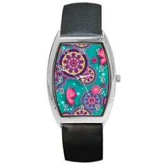 Floral Pattern, Abstract, Colorful, Flow Barrel Style Metal Watch by kyorashop23