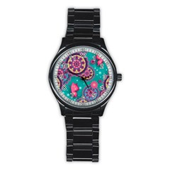 Floral Pattern, Abstract, Colorful, Flow Stainless Steel Round Watch by kyorashop23