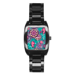 Floral Pattern, Abstract, Colorful, Flow Stainless Steel Barrel Watch by kyorashop23