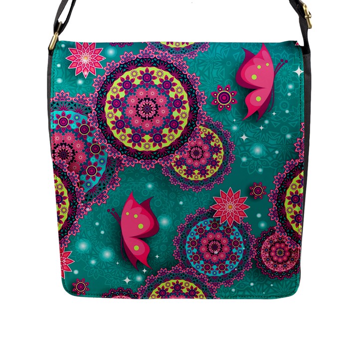 Floral Pattern, Abstract, Colorful, Flow Flap Closure Messenger Bag (L)