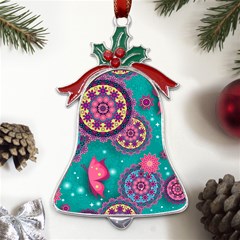 Floral Pattern, Abstract, Colorful, Flow Metal Holly Leaf Bell Ornament