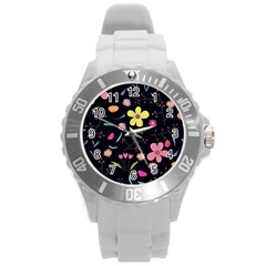 Foliage Pattern, Adorable Beautiful Round Plastic Sport Watch (L)