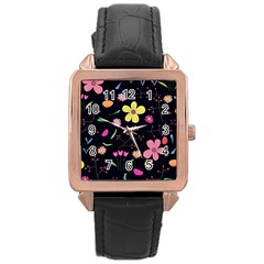 Foliage Pattern, Adorable Beautiful Rose Gold Leather Watch 