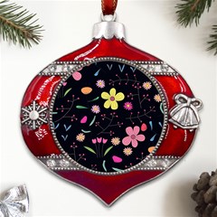 Foliage Pattern, Adorable Beautiful Metal Snowflake And Bell Red Ornament