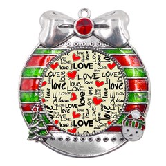 Love Abstract Background Love Textures Metal X Mas Ribbon With Red Crystal Round Ornament