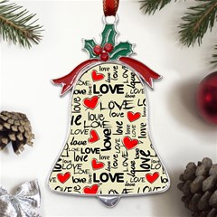 Love Abstract Background Love Textures Metal Holly Leaf Bell Ornament