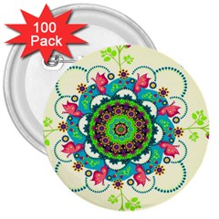 Mandala Flowers, Abstract, Butterflies, Floral, Pattern 3  Buttons (100 Pack)  by kyorashop23