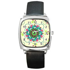 Mandala Flowers, Abstract, Butterflies, Floral, Pattern Square Metal Watch by kyorashop23