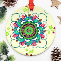 Mandala Flowers, Abstract, Butterflies, Floral, Pattern Round Ornament (two Sides)