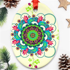 Mandala Flowers, Abstract, Butterflies, Floral, Pattern Oval Ornament (two Sides)