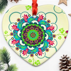 Mandala Flowers, Abstract, Butterflies, Floral, Pattern Heart Ornament (two Sides)