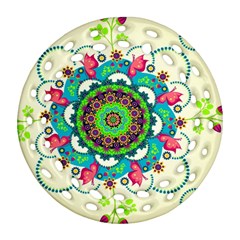 Mandala Flowers, Abstract, Butterflies, Floral, Pattern Round Filigree Ornament (two Sides)