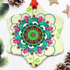 Mandala Flowers, Abstract, Butterflies, Floral, Pattern Snowflake Ornament (two Sides)