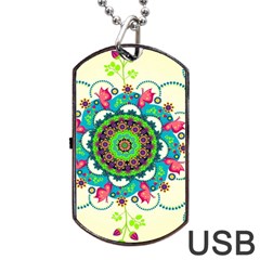 Mandala Flowers, Abstract, Butterflies, Floral, Pattern Dog Tag Usb Flash (two Sides) by kyorashop23