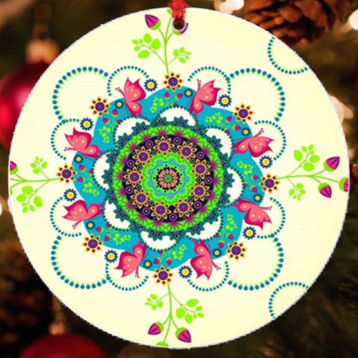 Mandala Flowers, Abstract, Butterflies, Floral, Pattern UV Print Acrylic Ornament Round