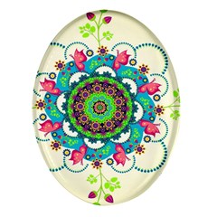 Mandala Flowers, Abstract, Butterflies, Floral, Pattern Oval Glass Fridge Magnet (4 Pack)