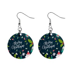 Merry Christmas, Happy New Year, Christmas Seamless Texture Mini Button Earrings by kyorashop23