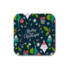 Merry Christmas, Happy New Year, Christmas Seamless Texture Rubber Square Coaster (4 Pack) by kyorashop23