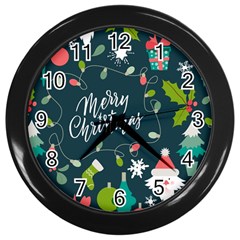 Merry Christmas, Happy New Year, Christmas Seamless Texture Wall Clock (black) by kyorashop23