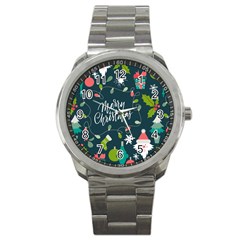 Merry Christmas, Happy New Year, Christmas Seamless Texture Sport Metal Watch by kyorashop23