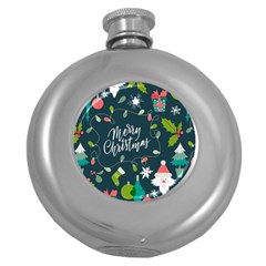 Merry Christmas, Happy New Year, Christmas Seamless Texture Round Hip Flask (5 Oz) by kyorashop23