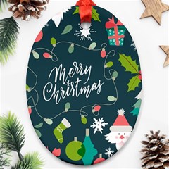 Merry Christmas, Happy New Year, Christmas Seamless Texture Oval Ornament (two Sides)