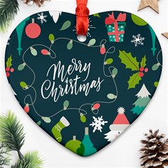 Merry Christmas, Happy New Year, Christmas Seamless Texture Heart Ornament (two Sides) by kyorashop23