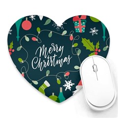 Merry Christmas, Happy New Year, Christmas Seamless Texture Heart Mousepad by kyorashop23