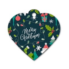 Merry Christmas, Happy New Year, Christmas Seamless Texture Dog Tag Heart (one Side) by kyorashop23