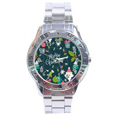 Merry Christmas, Happy New Year, Christmas Seamless Texture Stainless Steel Analogue Watch by kyorashop23