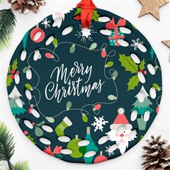 Merry Christmas, Happy New Year, Christmas Seamless Texture Ornament (round Filigree)