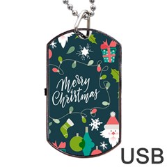 Merry Christmas, Happy New Year, Christmas Seamless Texture Dog Tag Usb Flash (one Side) by kyorashop23