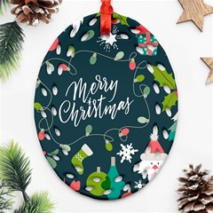 Merry Christmas, Happy New Year, Christmas Seamless Texture Oval Filigree Ornament (two Sides)