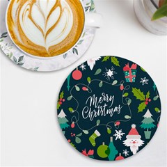 Merry Christmas, Happy New Year, Christmas Seamless Texture Uv Print Round Tile Coaster by kyorashop23