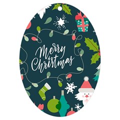 Merry Christmas, Happy New Year, Christmas Seamless Texture Uv Print Acrylic Ornament Oval by kyorashop23