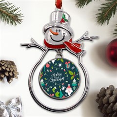 Merry Christmas, Happy New Year, Christmas Seamless Texture Metal Snowman Ornament