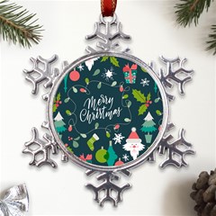 Merry Christmas, Happy New Year, Christmas Seamless Texture Metal Large Snowflake Ornament by kyorashop23