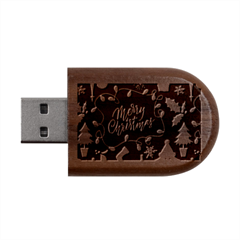 Merry Christmas, Happy New Year, Christmas Seamless Texture Wood Oval Usb Flash Drive