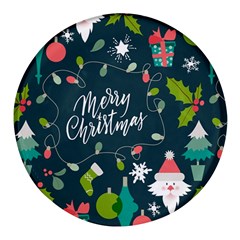 Merry Christmas, Happy New Year, Christmas Seamless Texture Round Glass Fridge Magnet (4 Pack)