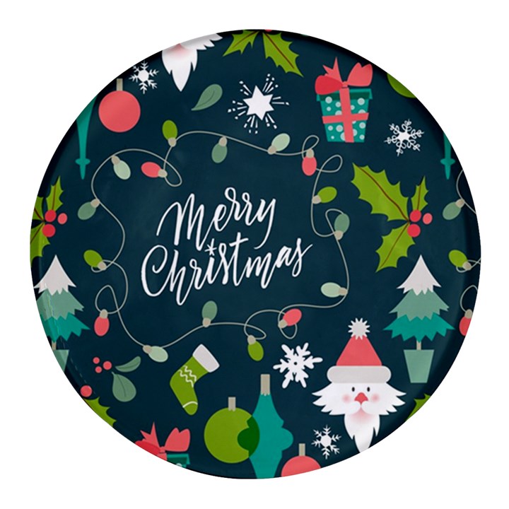 Merry Christmas, Happy New Year, Christmas Seamless Texture Round Glass Fridge Magnet (4 pack)