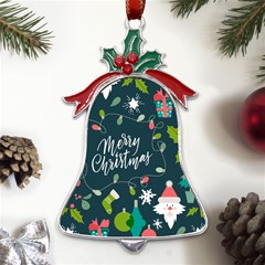 Merry Christmas, Happy New Year, Christmas Seamless Texture Metal Holly Leaf Bell Ornament