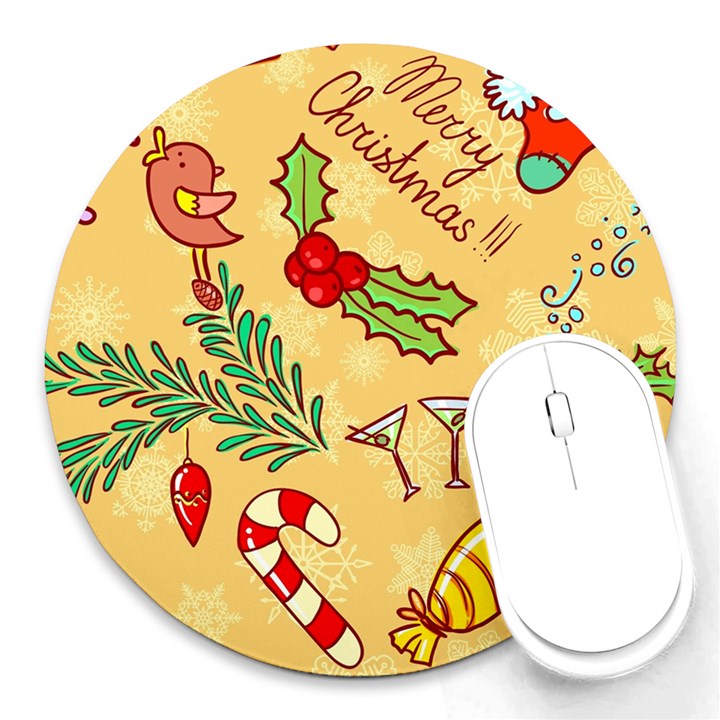 Merry Christmas, New Year Backgrounds, Happy New Year Round Mousepad