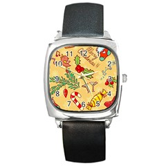 Merry Christmas, New Year Backgrounds, Happy New Year Square Metal Watch by kyorashop23