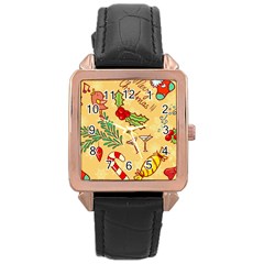 Merry Christmas, New Year Backgrounds, Happy New Year Rose Gold Leather Watch  by kyorashop23