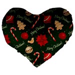 Merry Christmas Large 19  Premium Flano Heart Shape Cushions Back