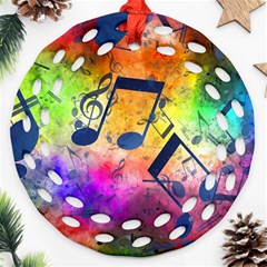 Music Texture, Grunge Music Background Round Filigree Ornament (two Sides)