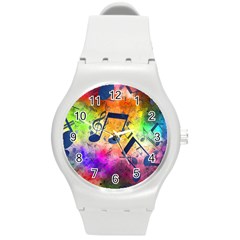 Music Texture, Grunge Music Background Round Plastic Sport Watch (m)