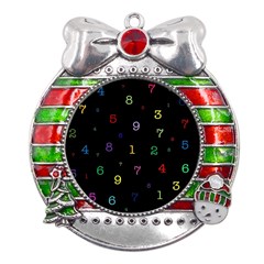 Numbers, Math, Keyboard Metal X mas Ribbon With Red Crystal Round Ornament by kyorashop23