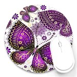 Purple Butterflies, Abstract, Floral, Flowers Round Mousepad Front