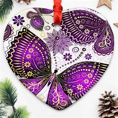 Purple Butterflies, Abstract, Floral, Flowers Ornament (heart)